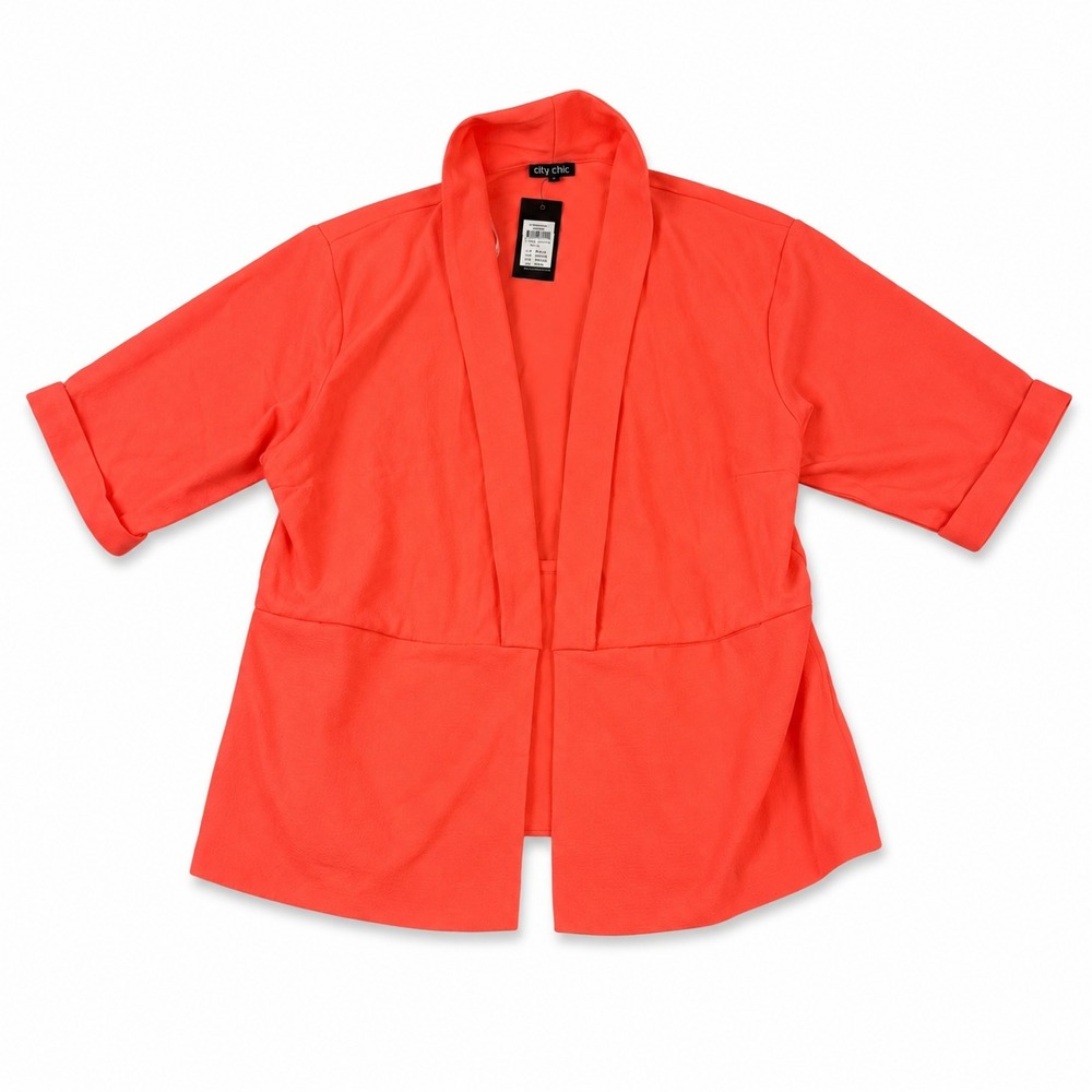 City Chic Kimono‎ Pop Jacket Size S Neon Coral Open Front Blazer 3/4 Sleeve NWT